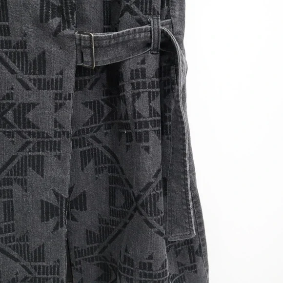 Free People Longline Denim Vest Womens XS Gray Aztec Belted Boho Southwestern - Picture 8 of 16